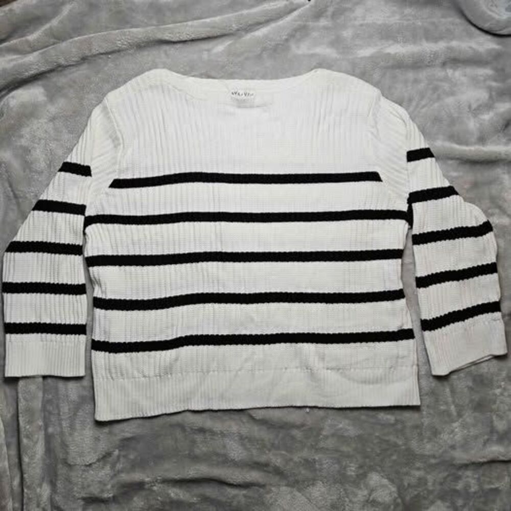 AVA & VIV White Black Striped Knit Sweater Plus Size 2X - Picture 2 of 8